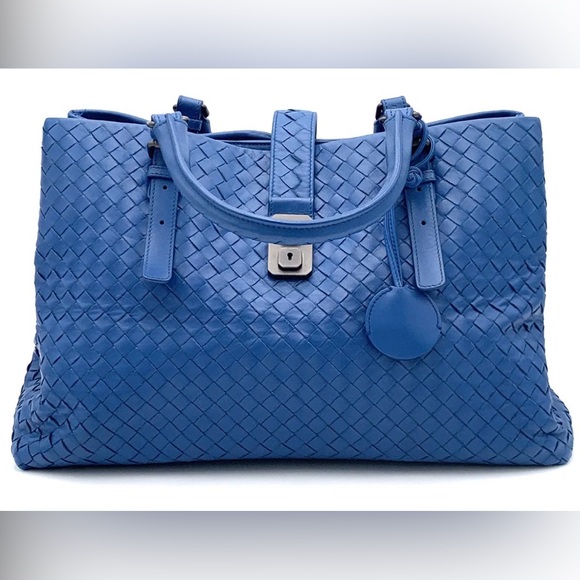 Bottega Veneta Handbags - Bottega Veneta Blue Intrecciato Tote medium